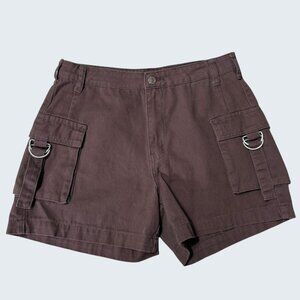 Shein Brown Cotton Utility Cargo Shorts with D-Ring Hardware Size 30